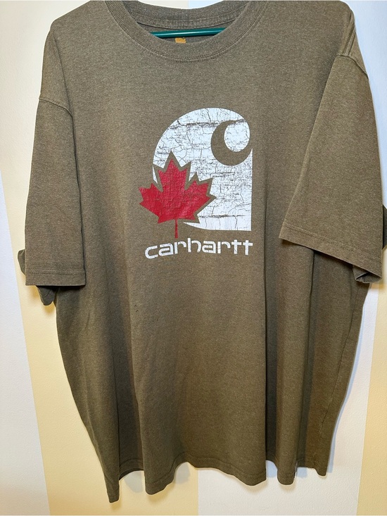 Carhartt Other - Carhartt Olive Short-Sleeve Logo Tee with Red Maple Mens Size XXL